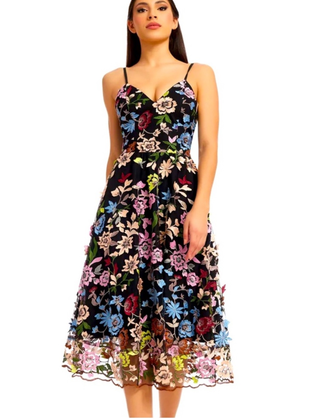 STUNNING! Floral Rustic Boho DRESS THE POPULATION Maren Carnation Cocktail (L)